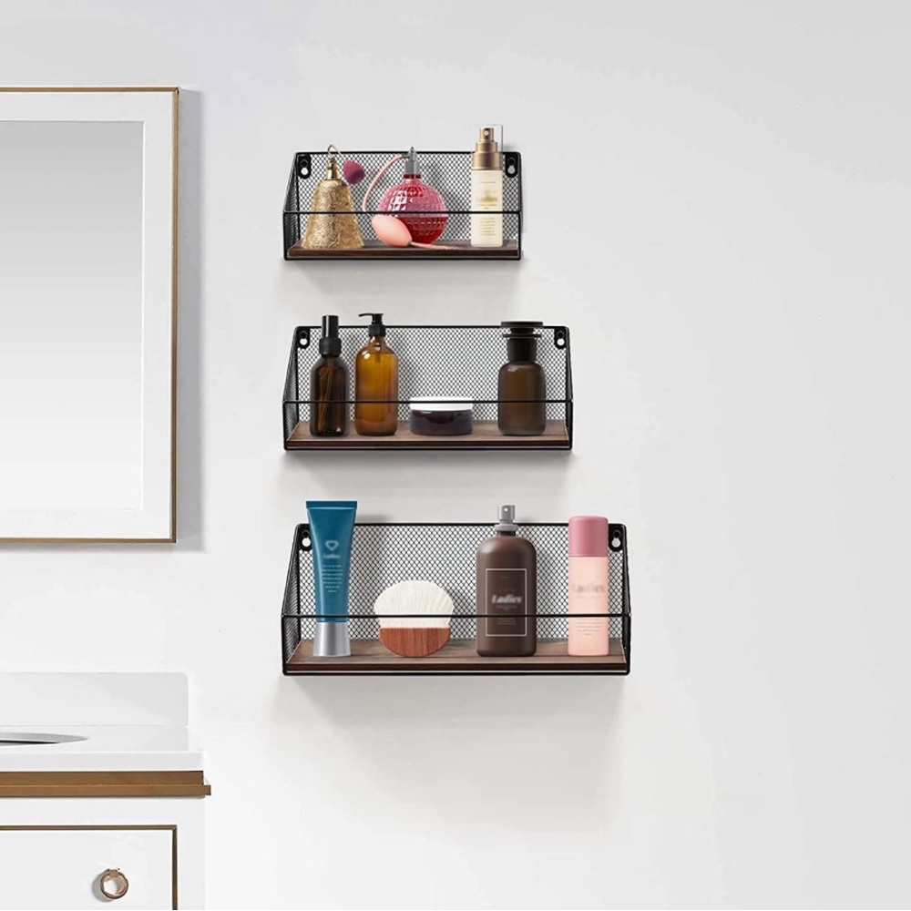 Wall-Mounted Mesh Bathroom Shelf Set - Black
